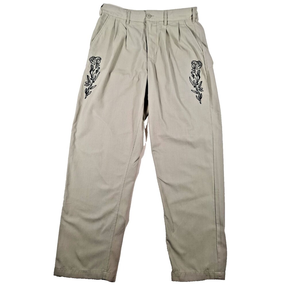Obey Fubar Urban Outfitters Pleated Khaki Pants Men’s SZ 30 Embroidered Flowers